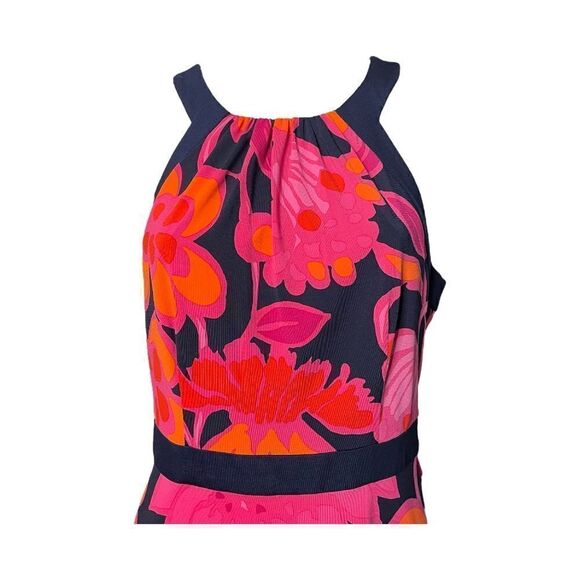 NEW Trina Turk Halter Dress A Line Pink Orange Navy Floral Knee Length Womens 8 - Picture 3 of 7